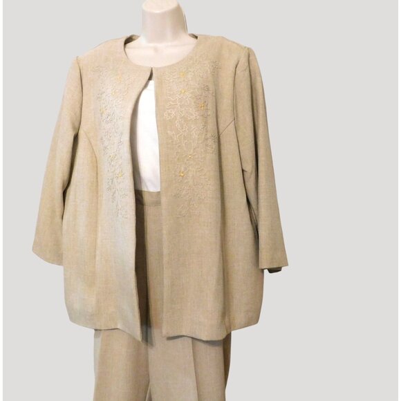Alfred Dunner La Dolce Vita 2 Pc Pant Suit Beige Long Sleeve Jacket 16 Pants 14 - Picture 4 of 16